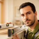 David, técnico de mobiliario nivelando un mueble en una vivienda